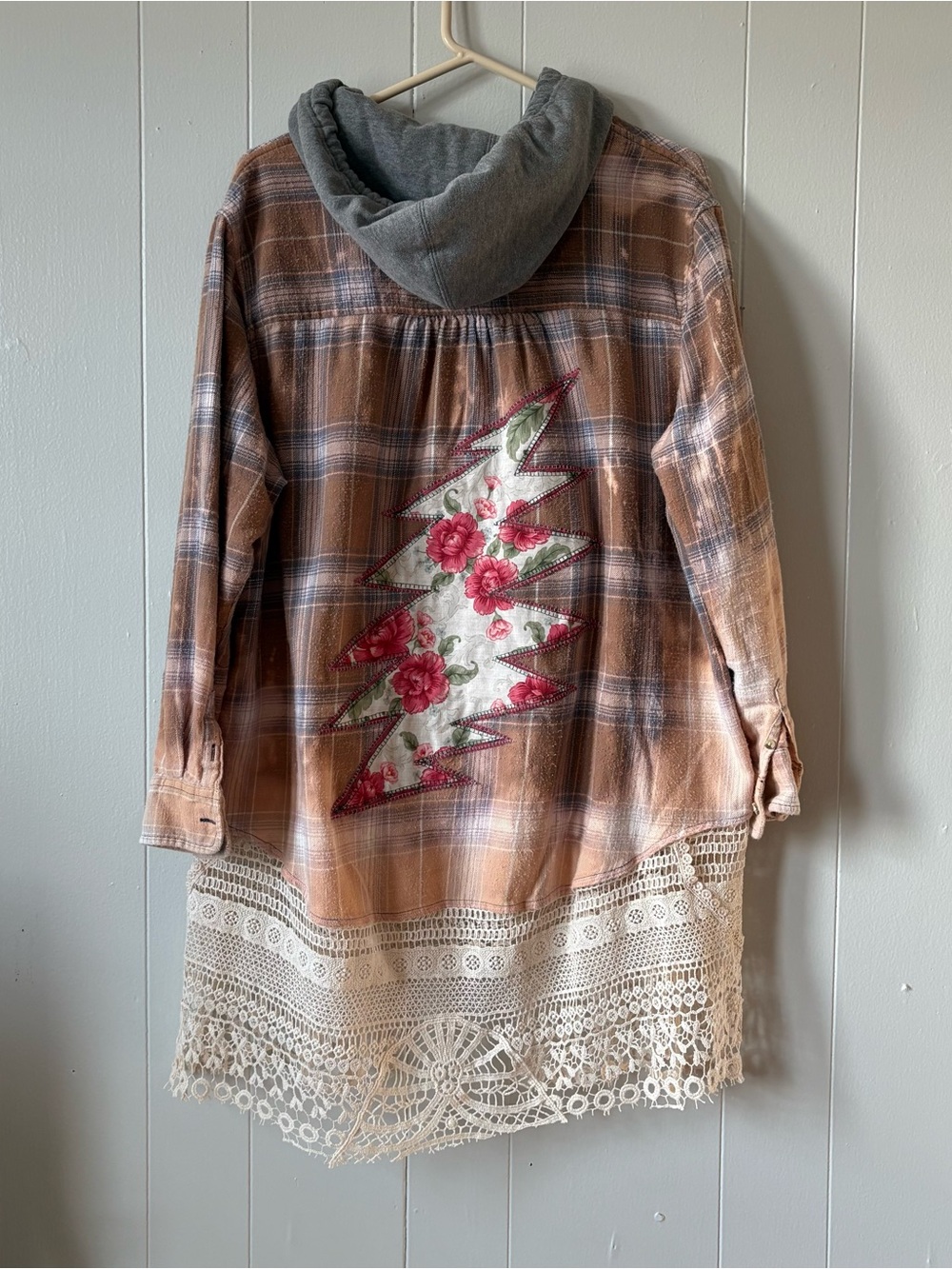 Grateful Dead Inspired Bleach Distressed Flannel with Crochet Hem